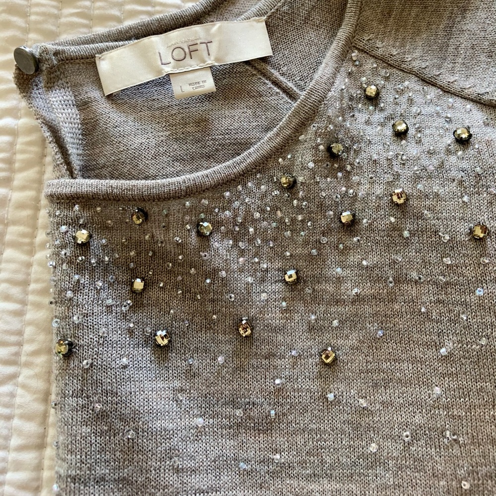 Ann Taylor LOFT Large Wool Blend Sweater Beaded
